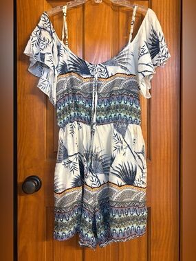 Tropical Print Cold Shoulder Romper
